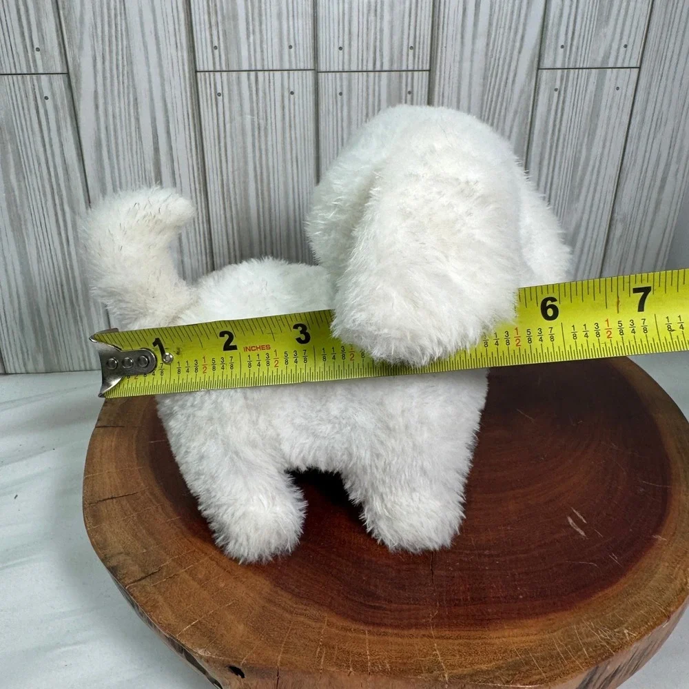 White Electronic Plush Puppy Dog Walking Toy Polka Dot Collar 7 Inch